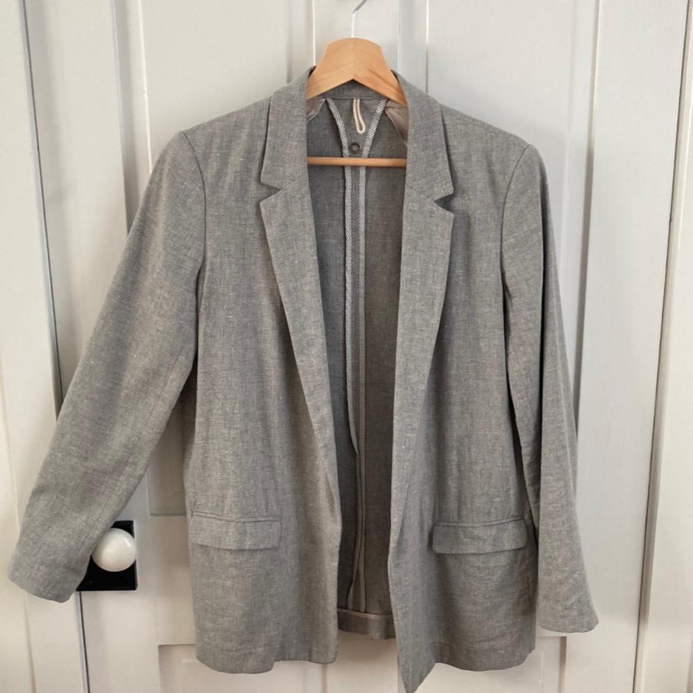 Massimo Dutti light grey Summer light weight cotton silk blend blazer size 6 EUC